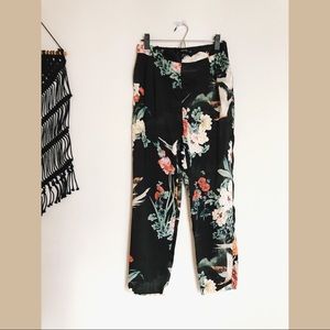 Zara Silky Pants With Flower And Bird Pattern